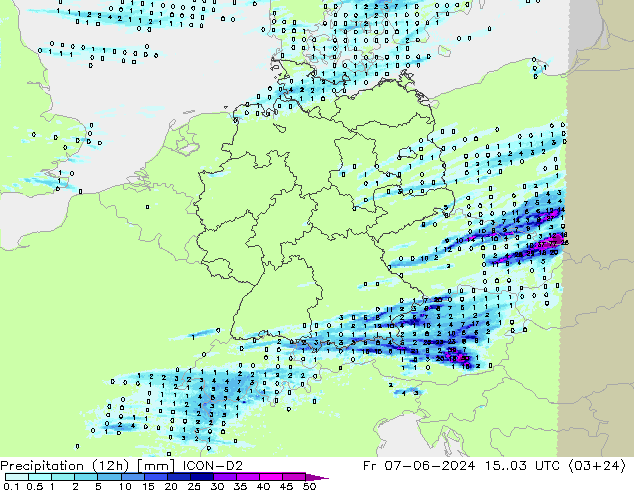 Precipitation (12h) ICON-D2 Fr 07.06.2024 03 UTC
