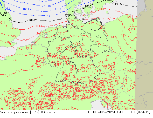 ciśnienie ICON-D2 czw. 06.06.2024 04 UTC