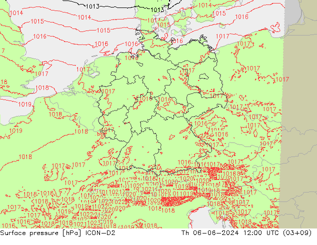 ciśnienie ICON-D2 czw. 06.06.2024 12 UTC