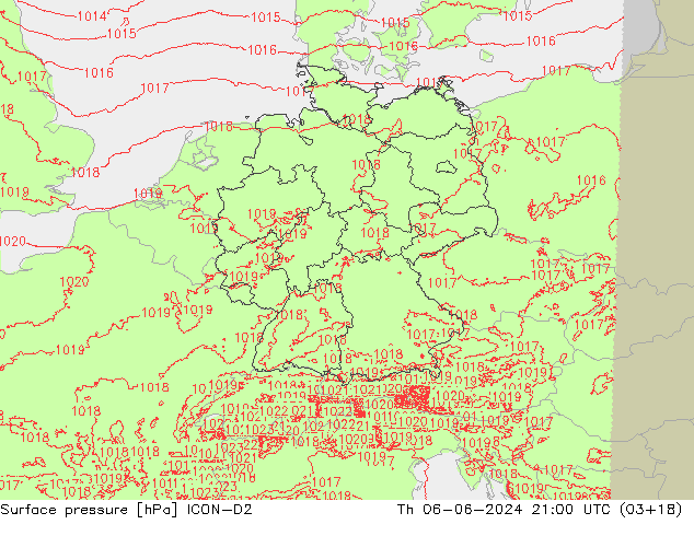 приземное давление ICON-D2 чт 06.06.2024 21 UTC