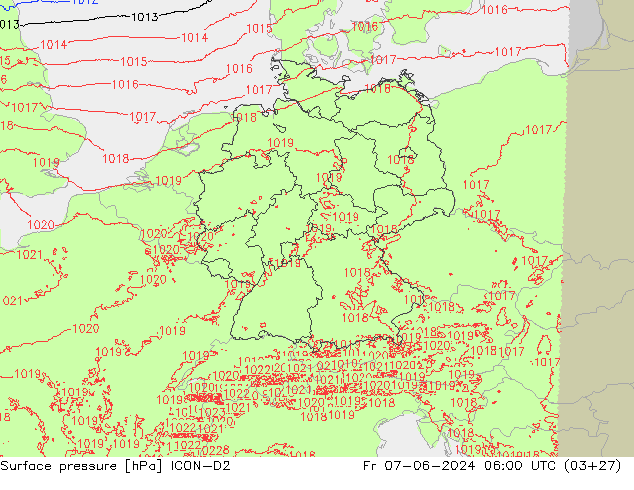 Surface pressure ICON-D2 Fr 07.06.2024 06 UTC