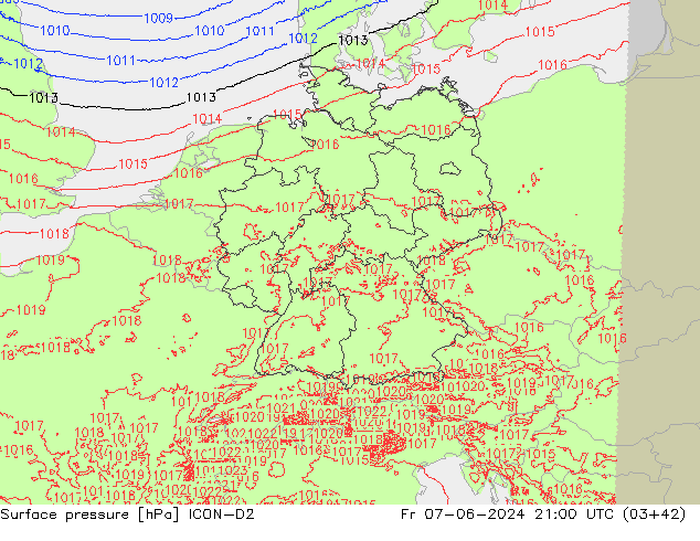 pressão do solo ICON-D2 Sex 07.06.2024 21 UTC