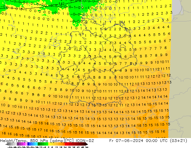Yükseklik/Sıc. 850 hPa ICON-D2 Cu 07.06.2024 00 UTC
