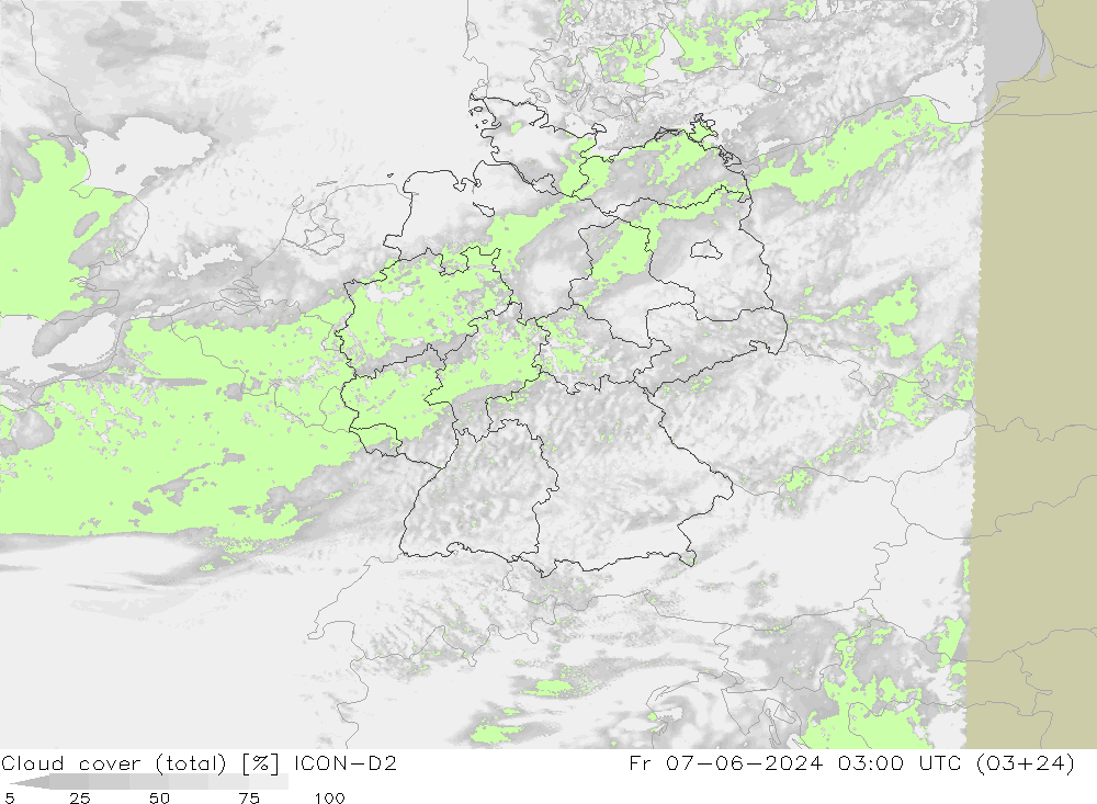 Nuages (total) ICON-D2 ven 07.06.2024 03 UTC