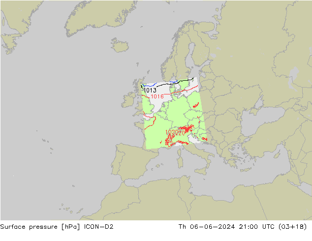 pressão do solo ICON-D2 Qui 06.06.2024 21 UTC