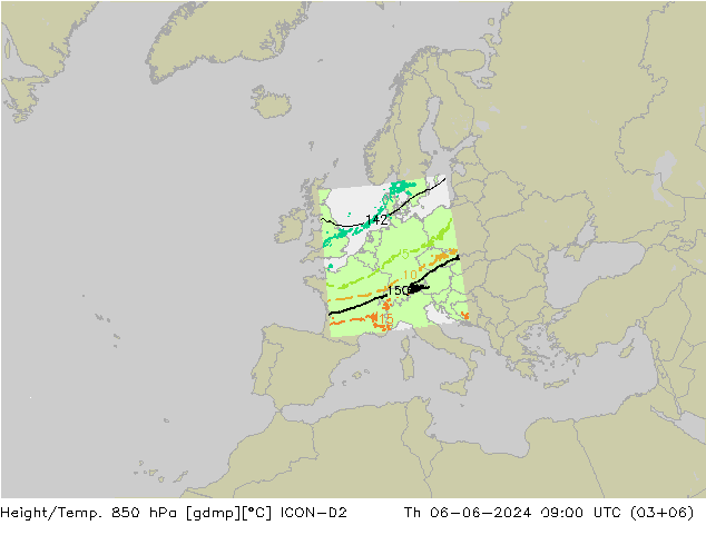 Height/Temp. 850 hPa ICON-D2 Do 06.06.2024 09 UTC