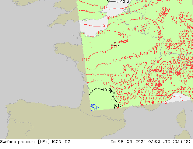 приземное давление ICON-D2 сб 08.06.2024 03 UTC