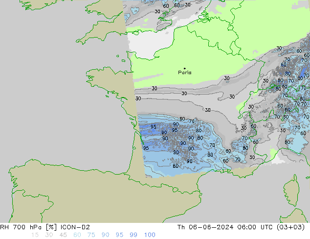 RH 700 hPa ICON-D2 Do 06.06.2024 06 UTC