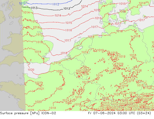 Yer basıncı ICON-D2 Cu 07.06.2024 03 UTC