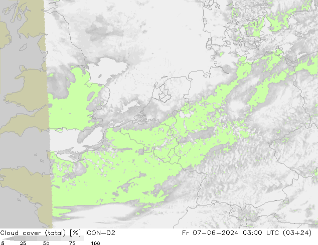 Nuages (total) ICON-D2 ven 07.06.2024 03 UTC