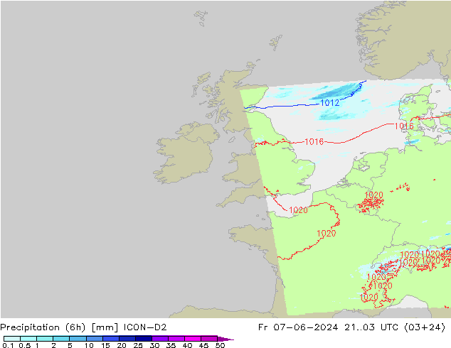 Precipitazione (6h) ICON-D2 ven 07.06.2024 03 UTC