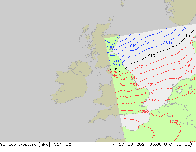 Surface pressure ICON-D2 Fr 07.06.2024 09 UTC