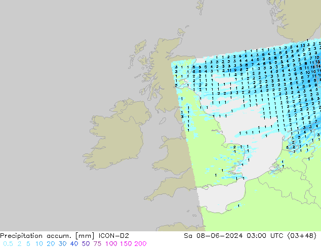 Totale neerslag ICON-D2 za 08.06.2024 03 UTC