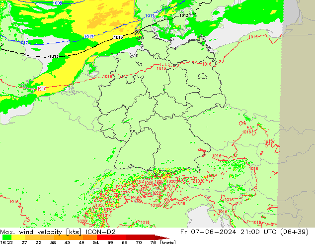 Maks. Rüzgar Hızı ICON-D2 Cu 07.06.2024 21 UTC