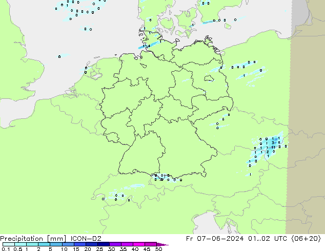 Niederschlag ICON-D2 Fr 07.06.2024 02 UTC