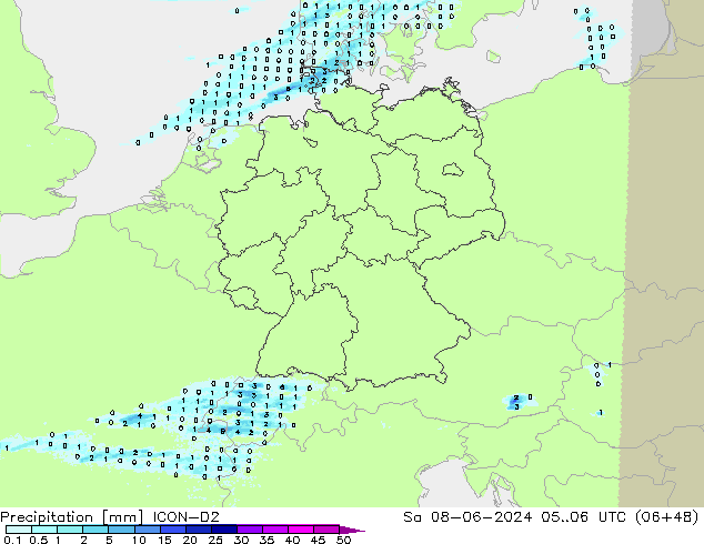 Precipitation ICON-D2 Sa 08.06.2024 06 UTC