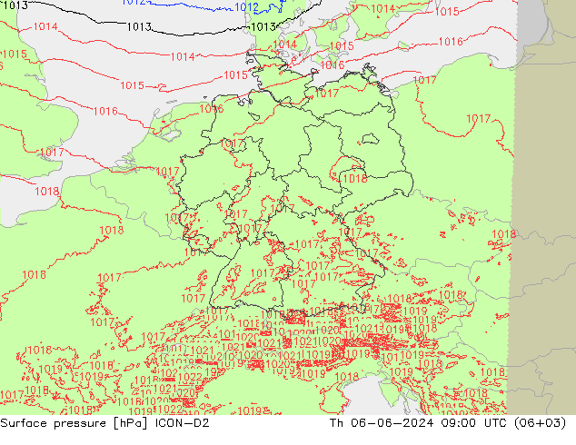 地面气压 ICON-D2 星期四 06.06.2024 09 UTC