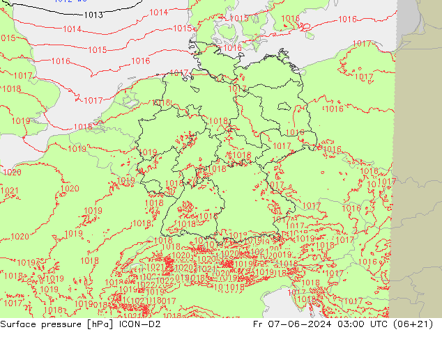 Atmosférický tlak ICON-D2 Pá 07.06.2024 03 UTC