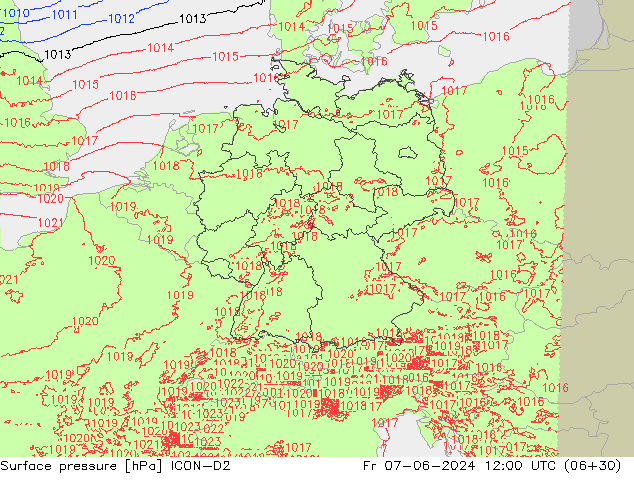 приземное давление ICON-D2 пт 07.06.2024 12 UTC