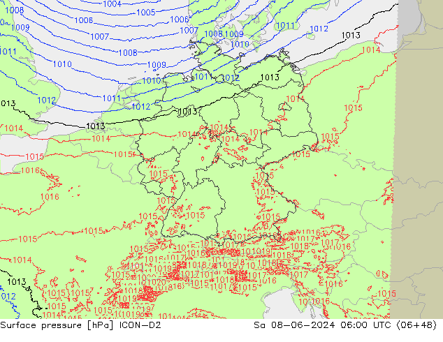 Luchtdruk (Grond) ICON-D2 za 08.06.2024 06 UTC