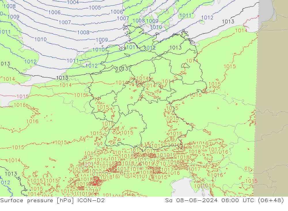 приземное давление ICON-D2 сб 08.06.2024 06 UTC