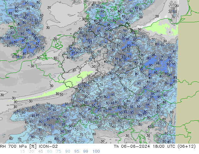 RH 700 hPa ICON-D2 Qui 06.06.2024 18 UTC