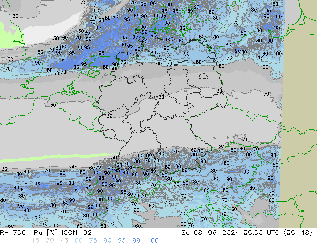 RH 700 hPa ICON-D2 Sa 08.06.2024 06 UTC