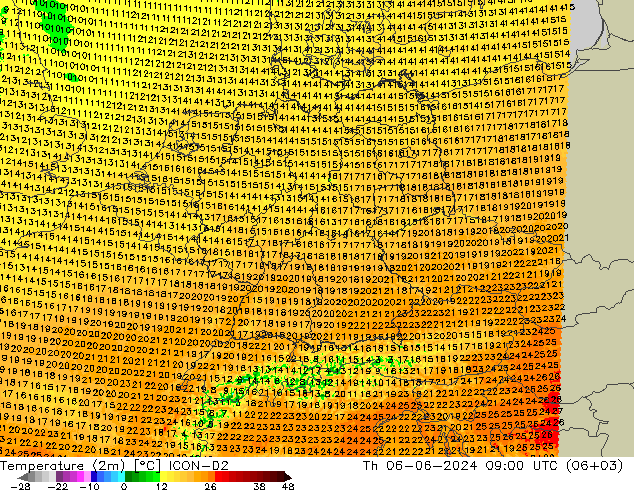 température (2m) ICON-D2 jeu 06.06.2024 09 UTC