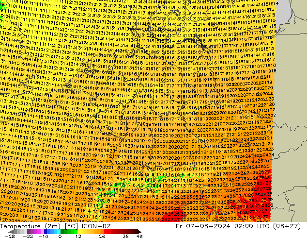 Temperatura (2m) ICON-D2 ven 07.06.2024 09 UTC