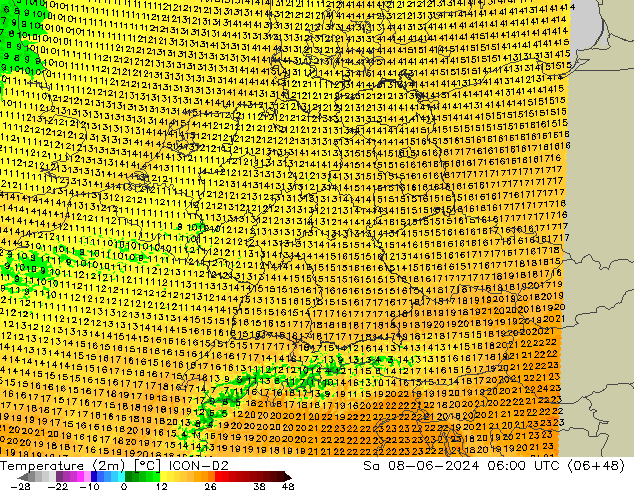 Sıcaklık Haritası (2m) ICON-D2 Cts 08.06.2024 06 UTC