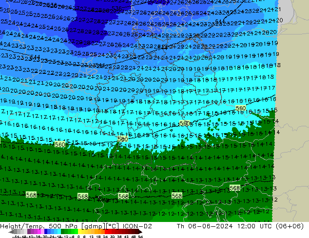 Height/Temp. 500 hPa ICON-D2 Th 06.06.2024 12 UTC