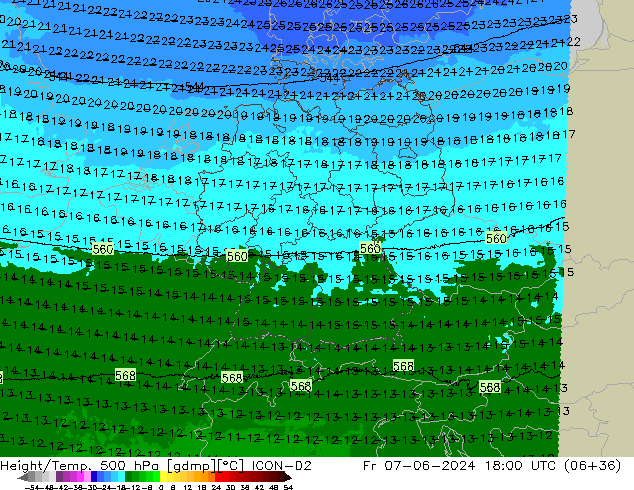 Height/Temp. 500 hPa ICON-D2 Pá 07.06.2024 18 UTC