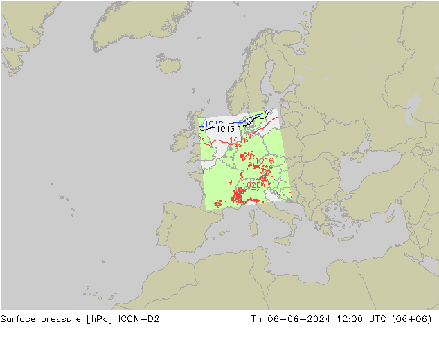 Luchtdruk (Grond) ICON-D2 do 06.06.2024 12 UTC