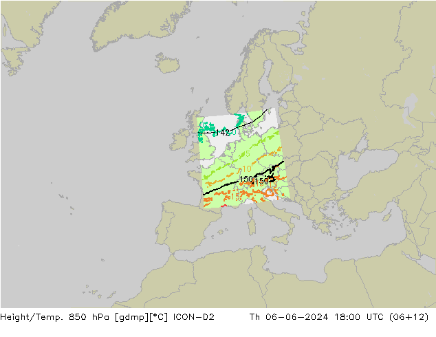 Height/Temp. 850 hPa ICON-D2 czw. 06.06.2024 18 UTC