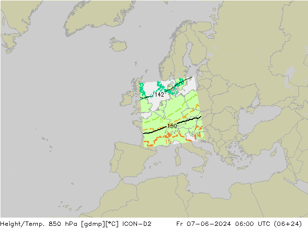 Géop./Temp. 850 hPa ICON-D2 ven 07.06.2024 06 UTC