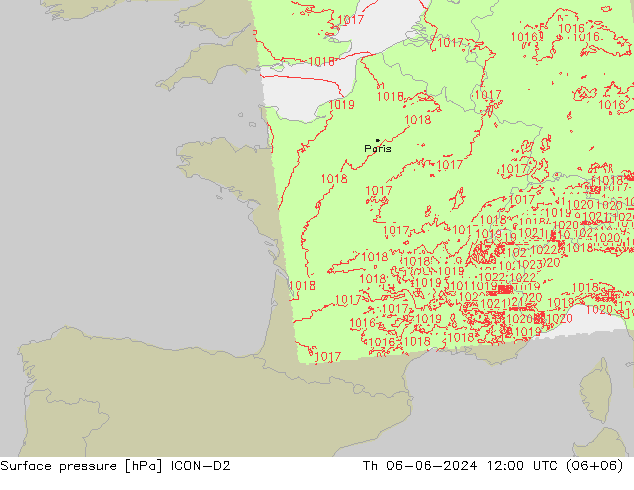 Bodendruck ICON-D2 Do 06.06.2024 12 UTC