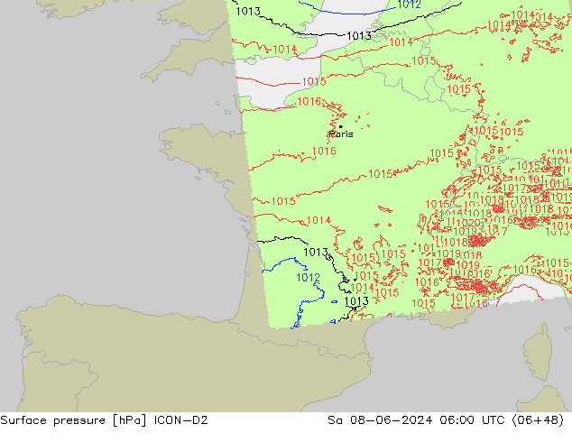 Surface pressure ICON-D2 Sa 08.06.2024 06 UTC