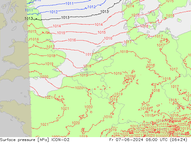 Luchtdruk (Grond) ICON-D2 vr 07.06.2024 06 UTC