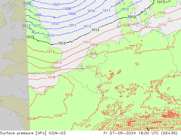 pression de l'air ICON-D2 ven 07.06.2024 18 UTC