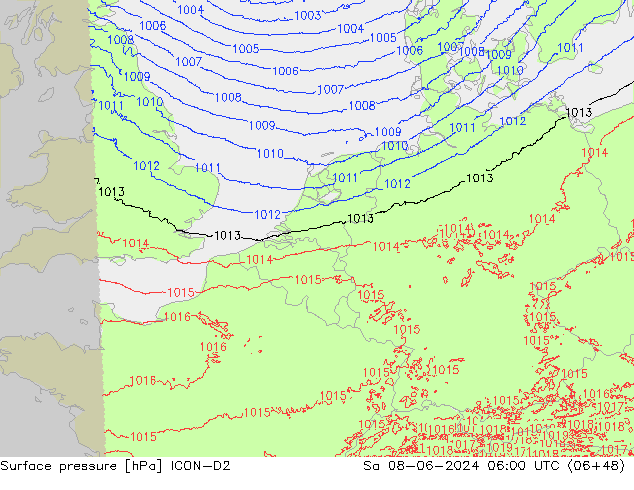 pression de l'air ICON-D2 sam 08.06.2024 06 UTC