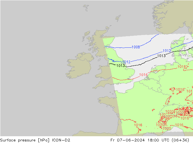Atmosférický tlak ICON-D2 Pá 07.06.2024 18 UTC