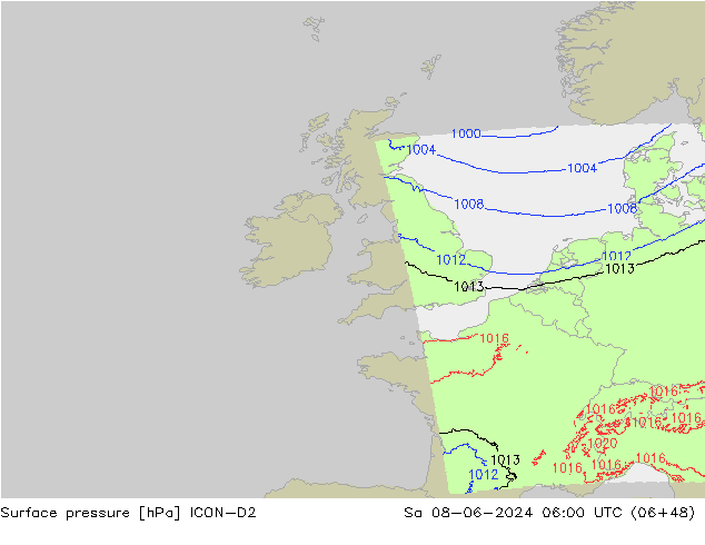 Surface pressure ICON-D2 Sa 08.06.2024 06 UTC