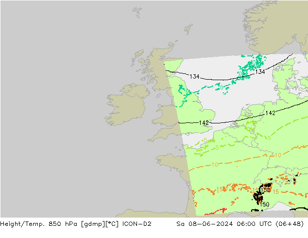 Height/Temp. 850 гПа ICON-D2 сб 08.06.2024 06 UTC