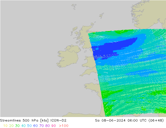 Streamlines 500 hPa ICON-D2 Sa 08.06.2024 06 UTC