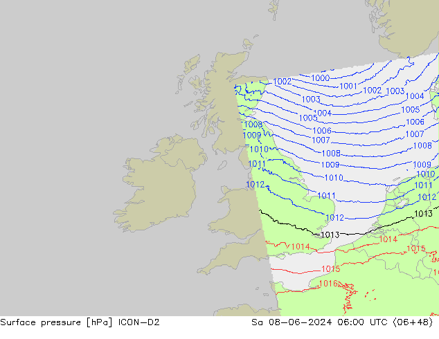 Surface pressure ICON-D2 Sa 08.06.2024 06 UTC