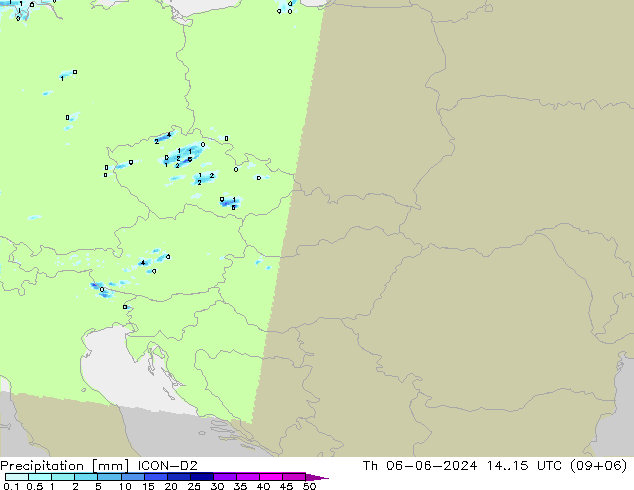 Precipitazione ICON-D2 gio 06.06.2024 15 UTC