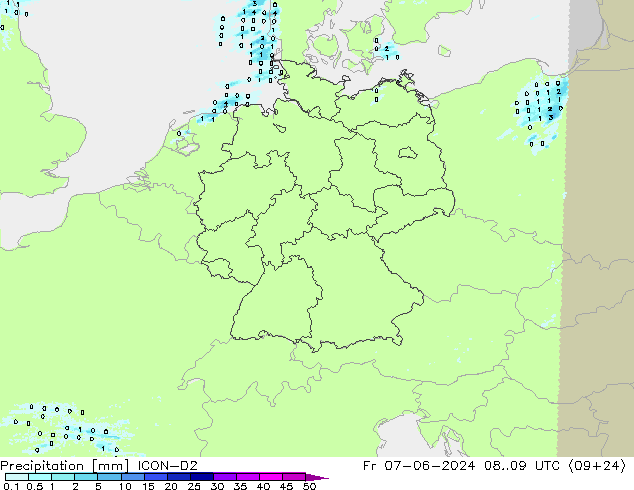 Precipitation ICON-D2 Fr 07.06.2024 09 UTC