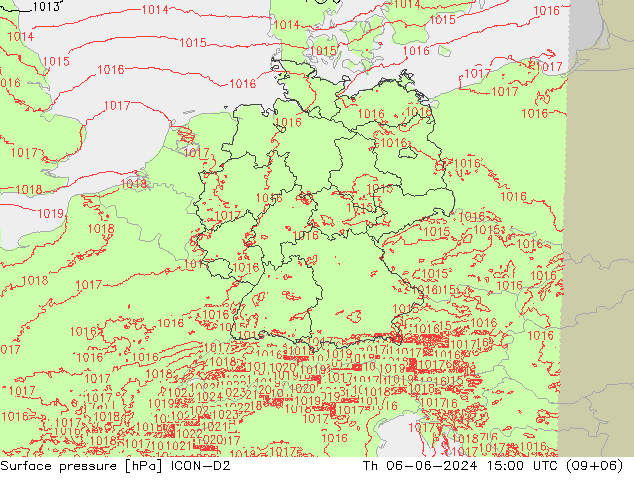 地面气压 ICON-D2 星期四 06.06.2024 15 UTC
