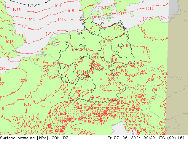 Surface pressure ICON-D2 Fr 07.06.2024 00 UTC