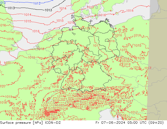 Atmosférický tlak ICON-D2 Pá 07.06.2024 05 UTC